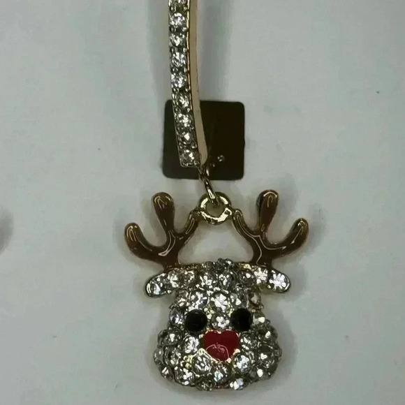 Betsy Johnson Holiday Reindeer Dangle  Gold Tone Rhinestone Crystal Earrings. - Picture 5 of 8